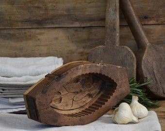 French wooden butter mold antique farmhouse kitchen decor