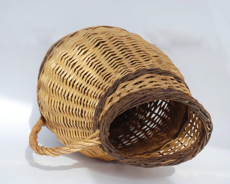 Vintage wicker basket for patio decor : Umbrella holder Large vase for branches or planter image 10