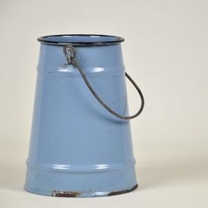Blue enamelware milk can, Vase metal, Kitchen utensil holder, Farmhouse home decor vintage image 5