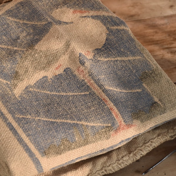 Ancien sac à engrais en toile jute motif cigogne - Décoration style campagnard et industriel
