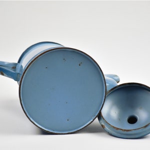Vintage gradient blue enamel coffee pot, Turquoise boho decor image 8