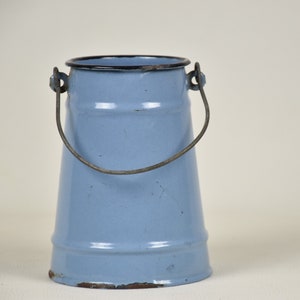 Blue enamelware milk can, Vase metal, Kitchen utensil holder, Farmhouse home decor vintage image 2