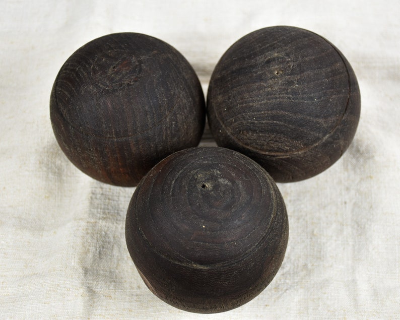Vintage wooden balls Petanque boules Gift for men Set of three image 9