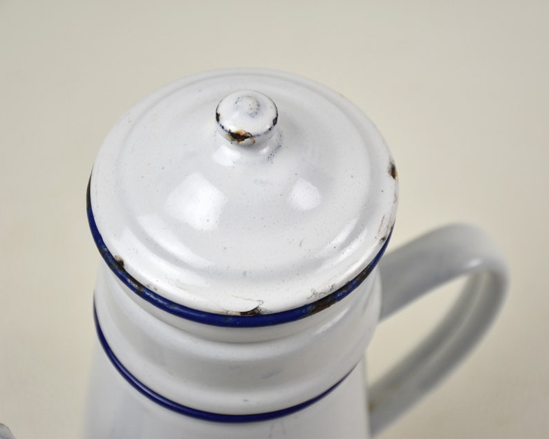 Small white enamel coffee pot : Vintage barware gift Farmhouse kitchen decor image 9