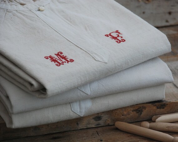 Linen nightgown or artist painter smock monogram M