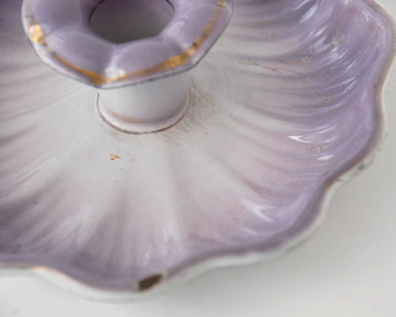 Parma mauve chamberstick Violet enamel candle holder Bedroom decor.