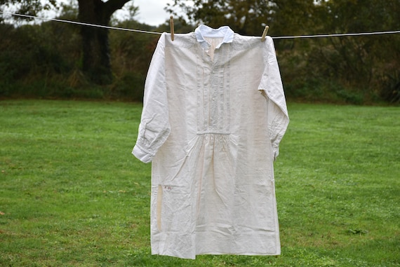 Vintage Painter Smock : French Linen Shirt With Monogram PM