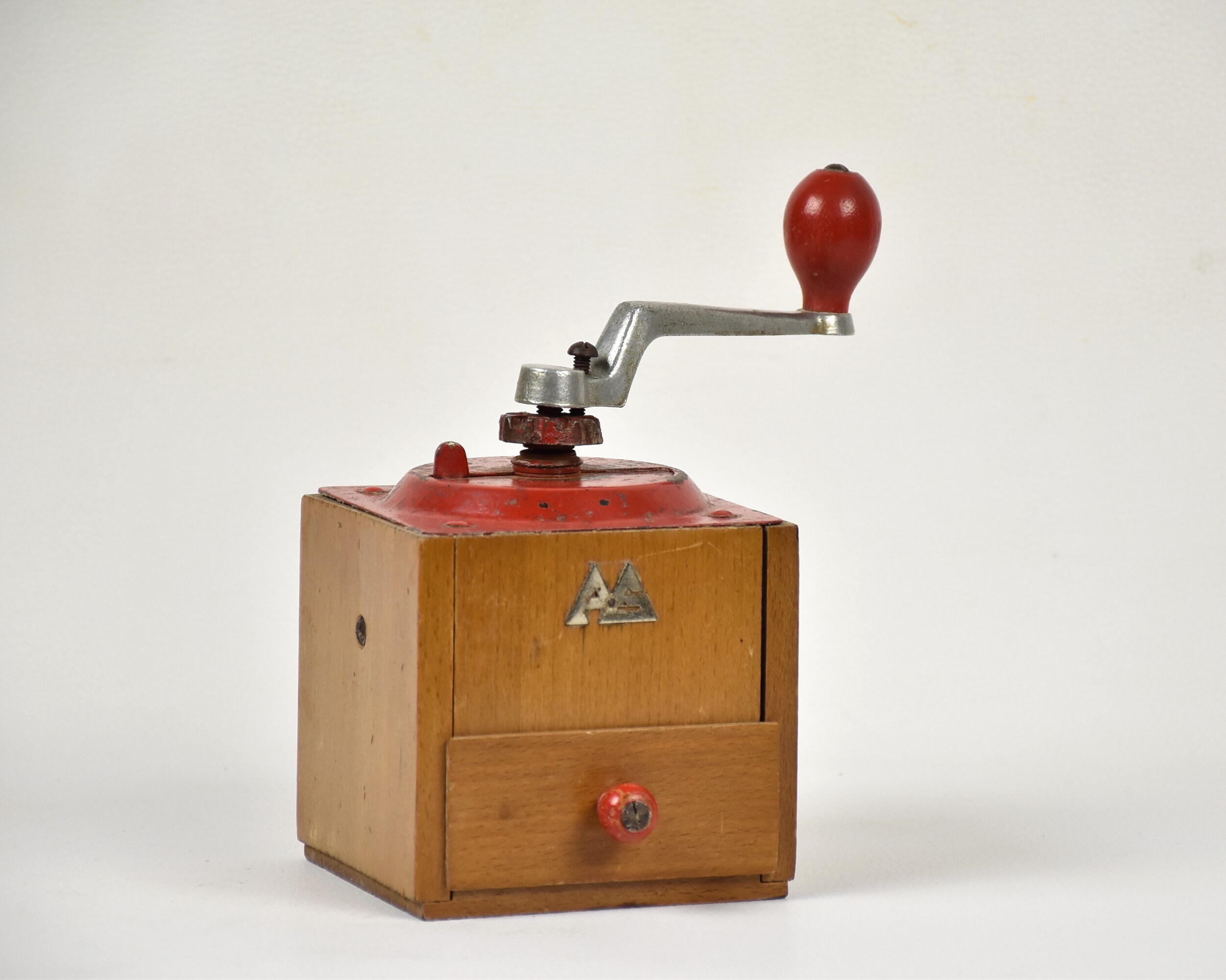 Ancien Moulin à Café A S, Bois et Metal Rouge, Cuisine Retro, Cadeau Vintage