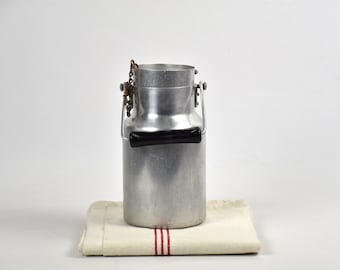 Small aluminium milk can with a black handle,Vintage kitchen, Hanging decor retro