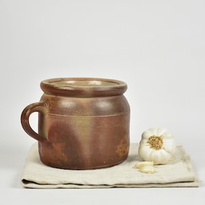 Frans aardewerk confitpot bruin: antiek aardewerk - keukengereihouder - vintage bloemenvaas - plantenbak