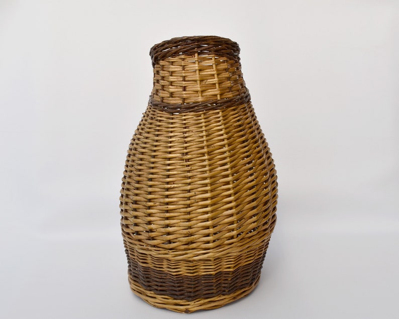 Vintage wicker basket for patio decor : Umbrella holder Large vase for branches or planter image 3