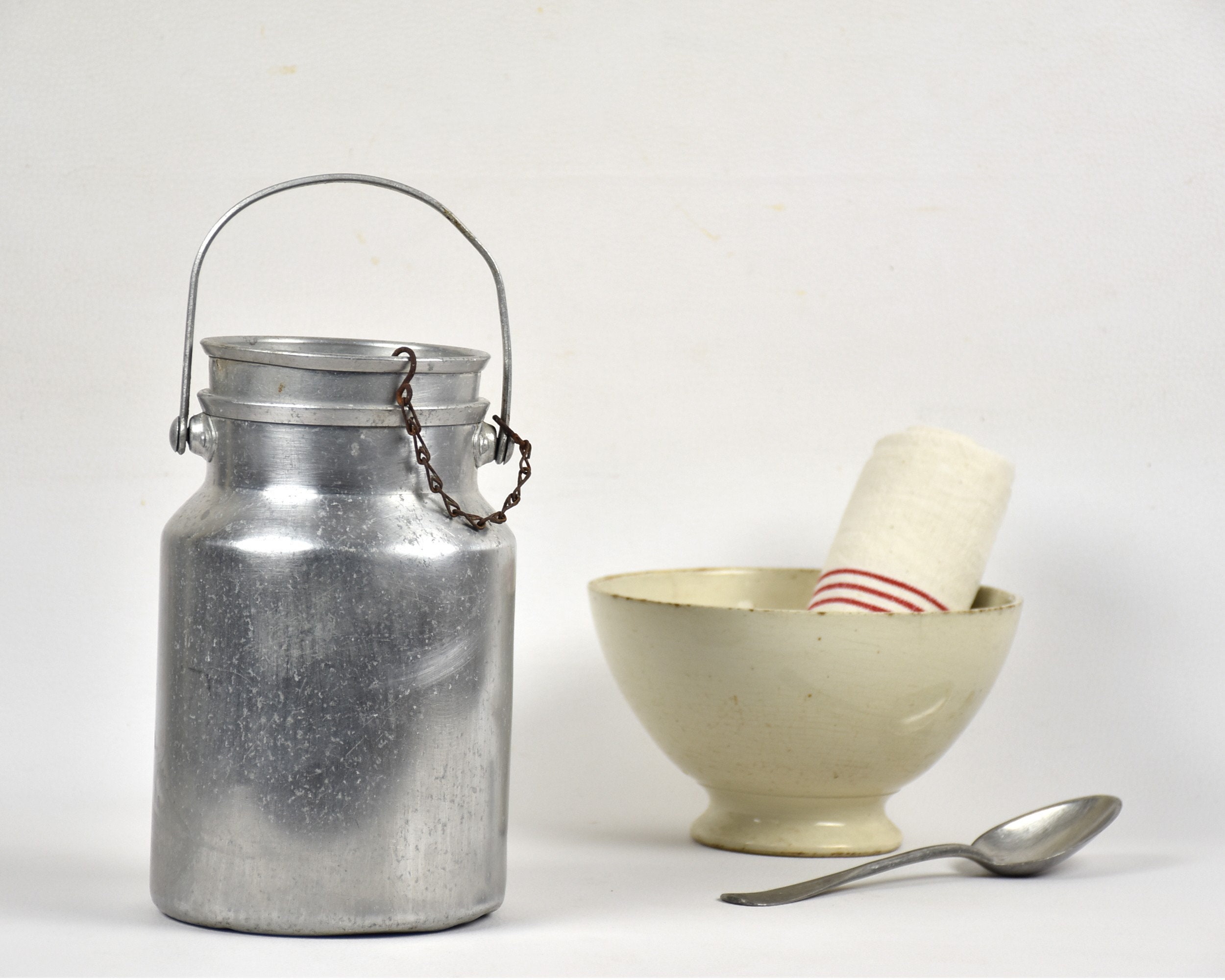 Ancien Pot à Lait ou Laitière en Aluminium avec Couvercle, Bourgeat