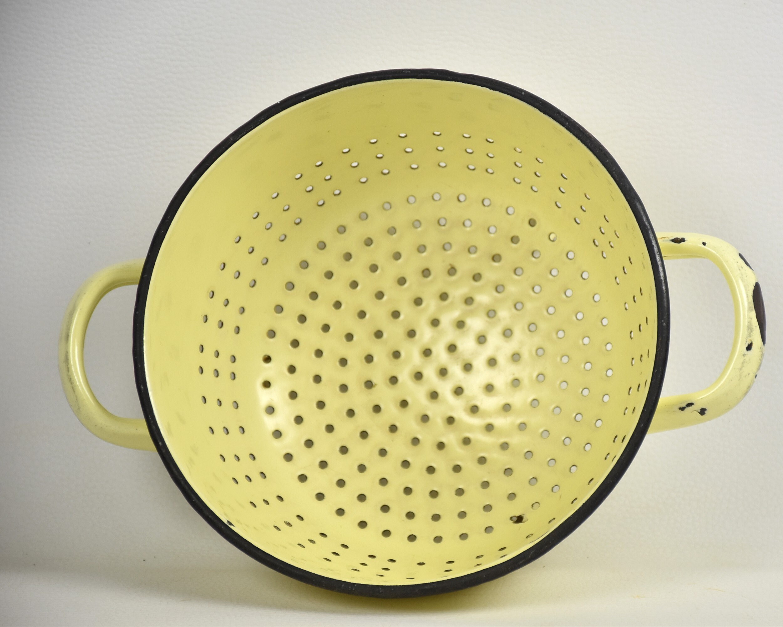 Vintage Yellow Enamel Colander Wall Hanging Metal Drainer Etsy UK