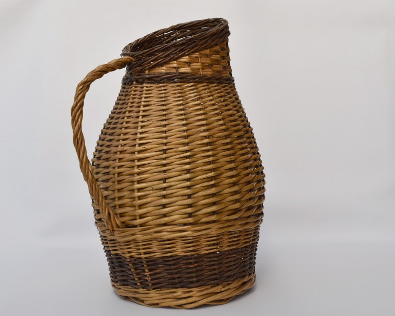 Vintage wicker basket for patio decor : Umbrella holder Large vase for branches or planter image 2