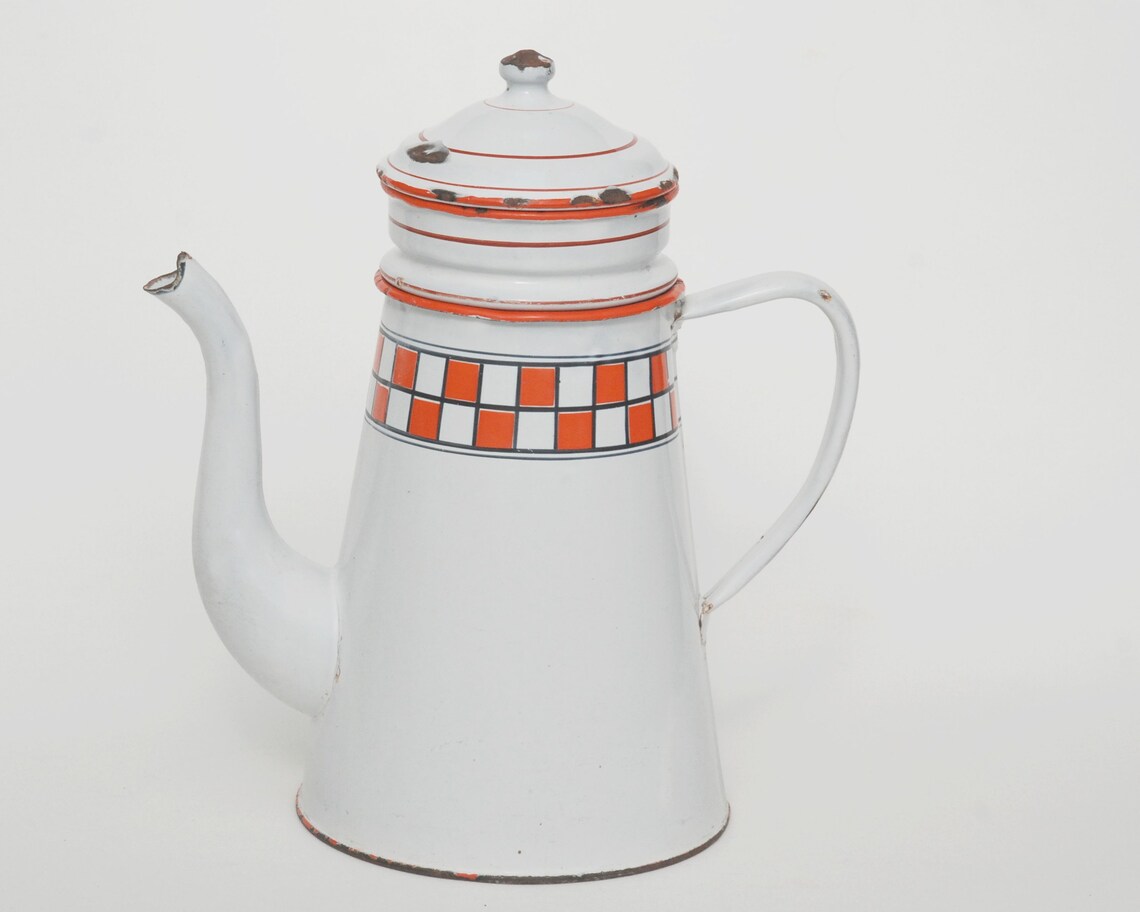 Vintage red and white enamel coffee pot Farmhouse kitchen Etsy