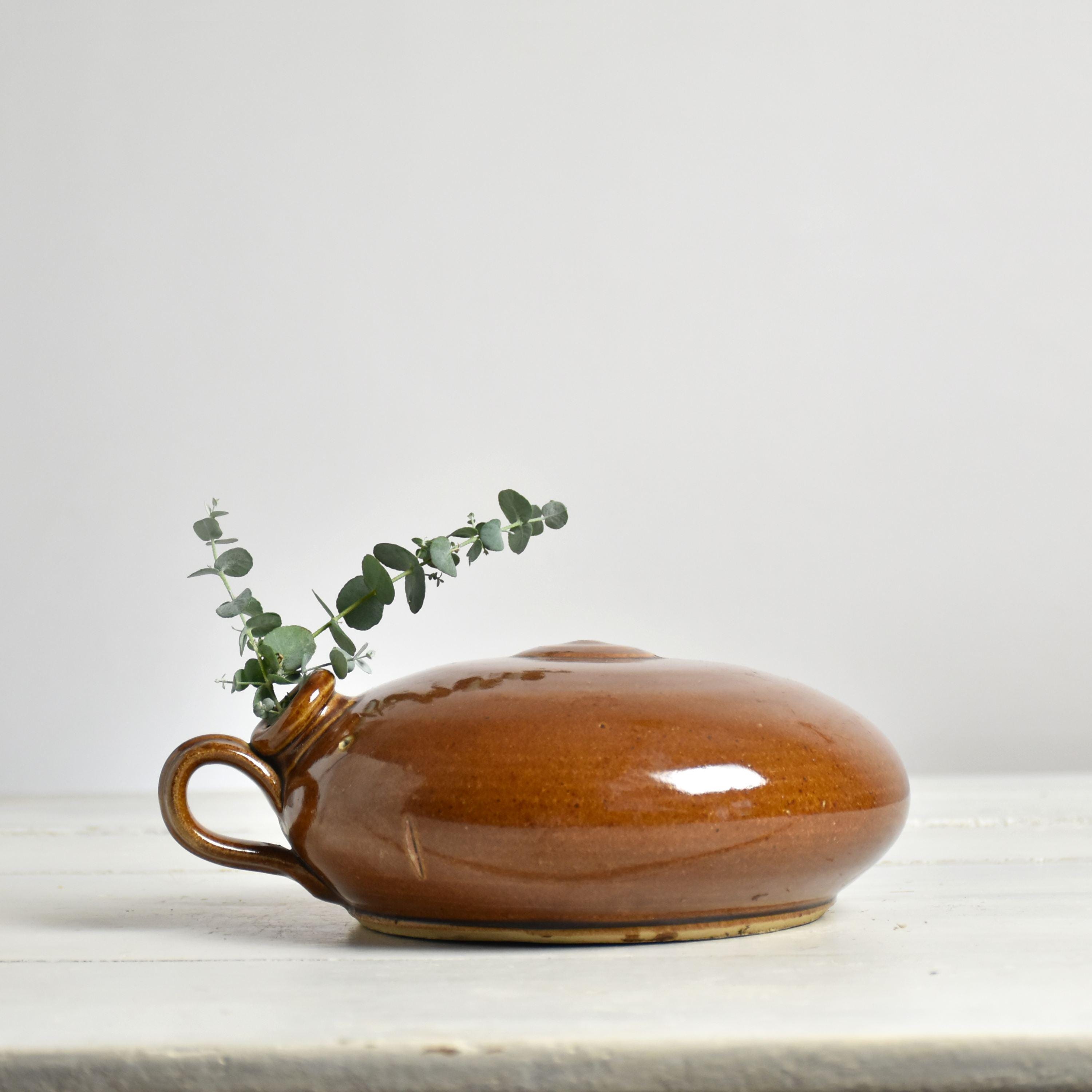 Ancienne Bouillotte Chauffe Lit En Grès Vernissé - Vase Design Pour Décoration De Maison