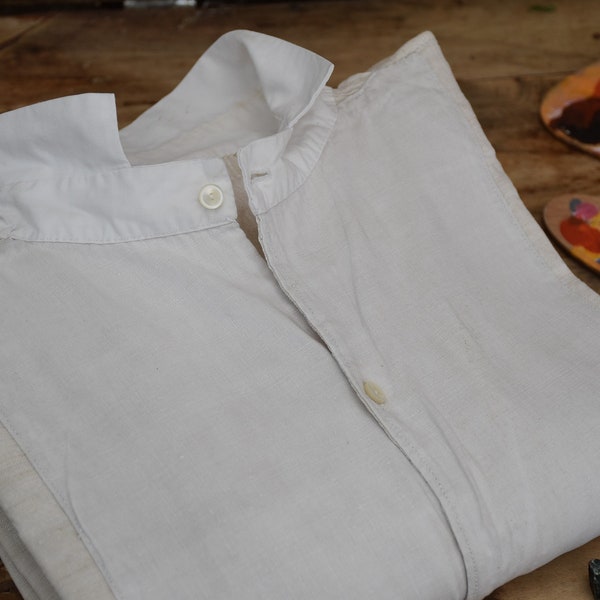 French linen long shirt with collar : Smock for artist - Mother's Day gift