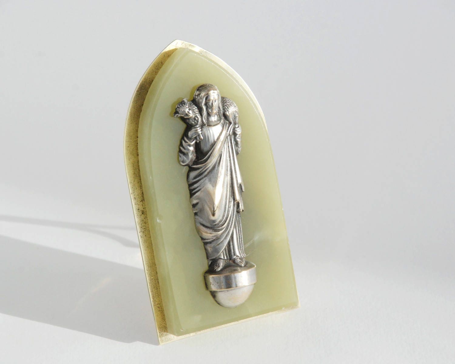 Objet de Dévotion, Reliquaire Voyage, Cadeau Religion Catholique, en Marbre Vert.