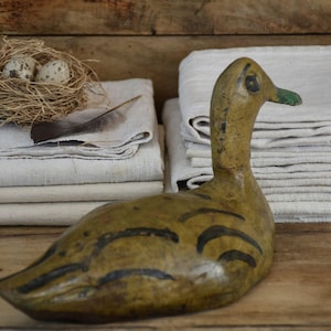 Antique Hand Carved Wooden Duck Decoy : French Folk Art Decor