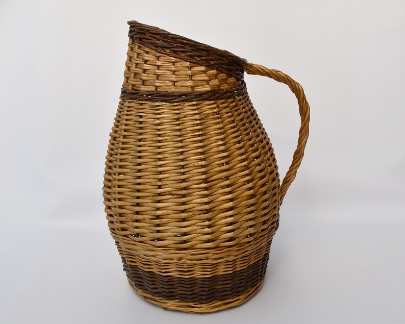 Vintage wicker basket for patio decor : Umbrella holder Large vase for branches or planter image 4