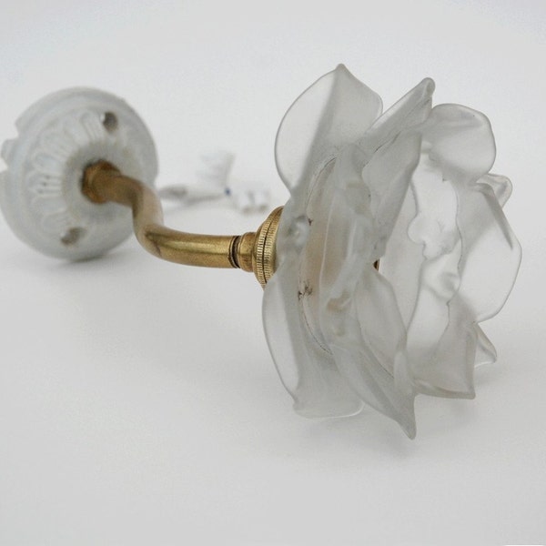 Brass Wall Sconce Light, Glass Flower Shade, Antique bathroom light, Mid century lighting sconces