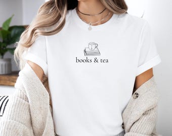 Tea & Books Shirt, Cozy Reading T-Shirt für Buchliebhaber, Minimalistisches Leseratten Geschenk, Bücher Tee Statement Look, Cozy Vibes