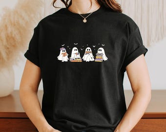 Reading Ghost T-Shirt, Cute Bookish Ghost Design, Cozy Spooky Sweater, Autumn Vibes, Gift for Book Lovers, Bookworm Merch