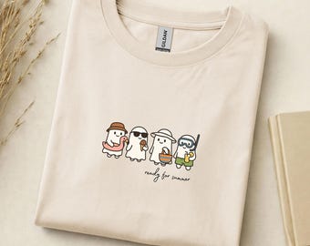 Ghost Summer Vibes Shirt, Cute Ghost Shirt, Summer Ghost T-Shirt, Ghost Aesthetic, Spooky Cute Shirt, Women's Summer Outfit, Holiday Shirt