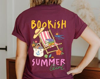 Bookish Summer Girl Shirt, Sommer Shirt für Bücherliebhaber, Book Lover Shirt, Beach Reading, Geschenk für Leser, Booktok, Bücherwurm TShirt