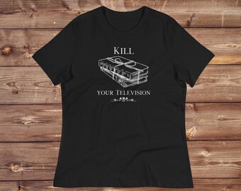 Vintage Victorian Style "Kill Your Television" Books Flowers Library Librarian Funny Graphic T Shirt Tee