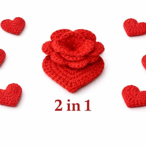 Crochet Red Rose & Mini Heart Pattern | Valentine’s Day Amigurumi Motif | Step-by-Step Photo Tutorial PDF