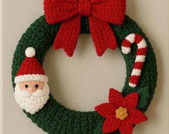 Patrón de corona navideña de ganchillo, Papá Noel amigurumi, flor de Pascua (patrón en PDF)
