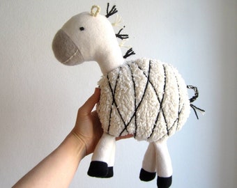 Organic Wool Zebra Plush Toy, Monochrome Design