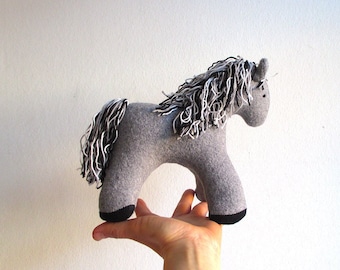 Organic Cotton Fleece Stuffed Horse Toy, Gray Plush Child Toy