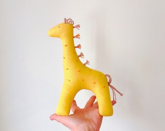 Giraffe stuffed toy, organic soft giraffe, yellow nursery decor, yellow stuffed animal, yellow toy animal, safari toy yellow, vegan giraffe
