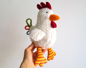 Rooster, organic stuffed rooster, organic plush rooster, plush bird toy, white, orange, red, organic chicken toy, stuffed chicken toy