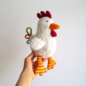 Rooster, organic stuffed rooster, organic plush rooster, plush bird toy, white, orange, red, organic chicken toy, stuffed chicken toy