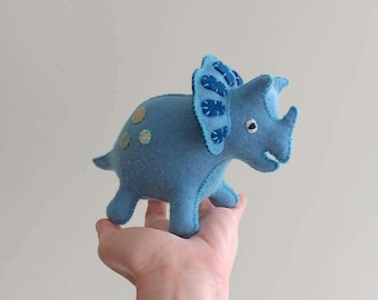 Handmade Organic Felt Triceratops Toy, Travel Dinosaur