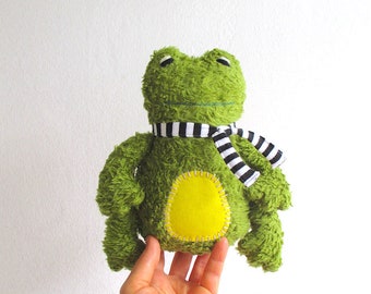 Organic Plush Frog Toy, Green Stuffed Animal, Eco-Friendly Cuddly Frog