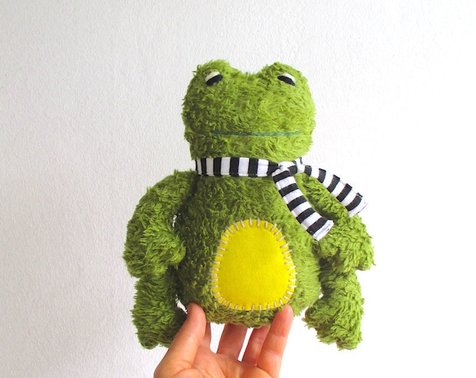 Organic Plush Frog Toy, Green Stuffed Animal, Eco-Friendly Cuddly Frog