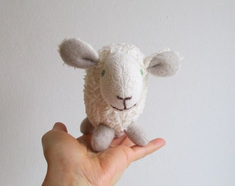Handmade Organic Cotton Fleece Lamb Toy, Stuffed Wool Sheep (6.3 inch)