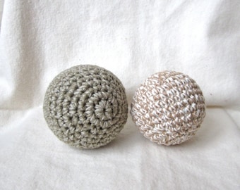 Play ball, organic, colorgrown cotton, rattle sound, safe, green, brown, crochet, baby, shower gift, neutral, pastel, natural, vegan