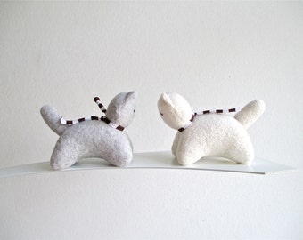 Cat, kitten, organic, cotton, wool, child, gift, grey, gray, white, cream, Waldorf, toy, animal