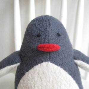 Organic penguin toy, organic stuffed penguin, penguin soft toy, handmade toy penguin, eco friendly penguin toy, white and gray toy image 3