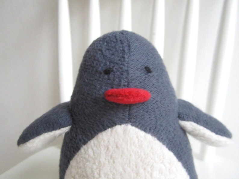Organic penguin toy, organic stuffed penguin, penguin soft toy, handmade toy penguin, eco friendly penguin toy, white and gray toy image 3