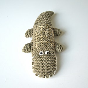 Organic knitted crocodile, organic stuffed crocodile, organic toy crocodile, soft toy crocodile, handmade crocodile toy, green toy animal