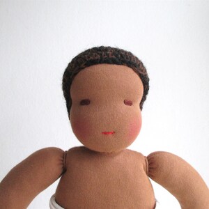 Organic baby doll, Waldorf baby doll, organic dark-skinned baby doll, organic black baby doll, 12 inch baby doll, can be vegan image 4