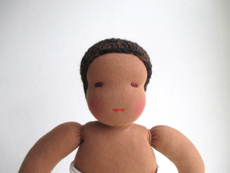 Organic baby doll, Waldorf baby doll, organic dark-skinned baby doll, organic black baby doll, 12 inch baby doll, can be vegan image 4