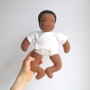 Organic baby doll, Waldorf baby doll, organic dark-skinned baby doll, organic black baby doll, 12 inch baby doll, can be vegan image 2