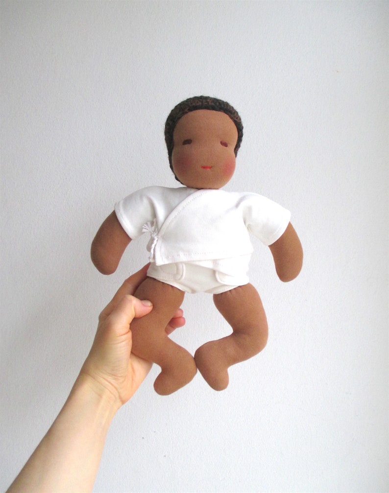 Organic baby doll, Waldorf baby doll, organic dark-skinned baby doll, organic black baby doll, 12 inch baby doll, can be vegan image 2